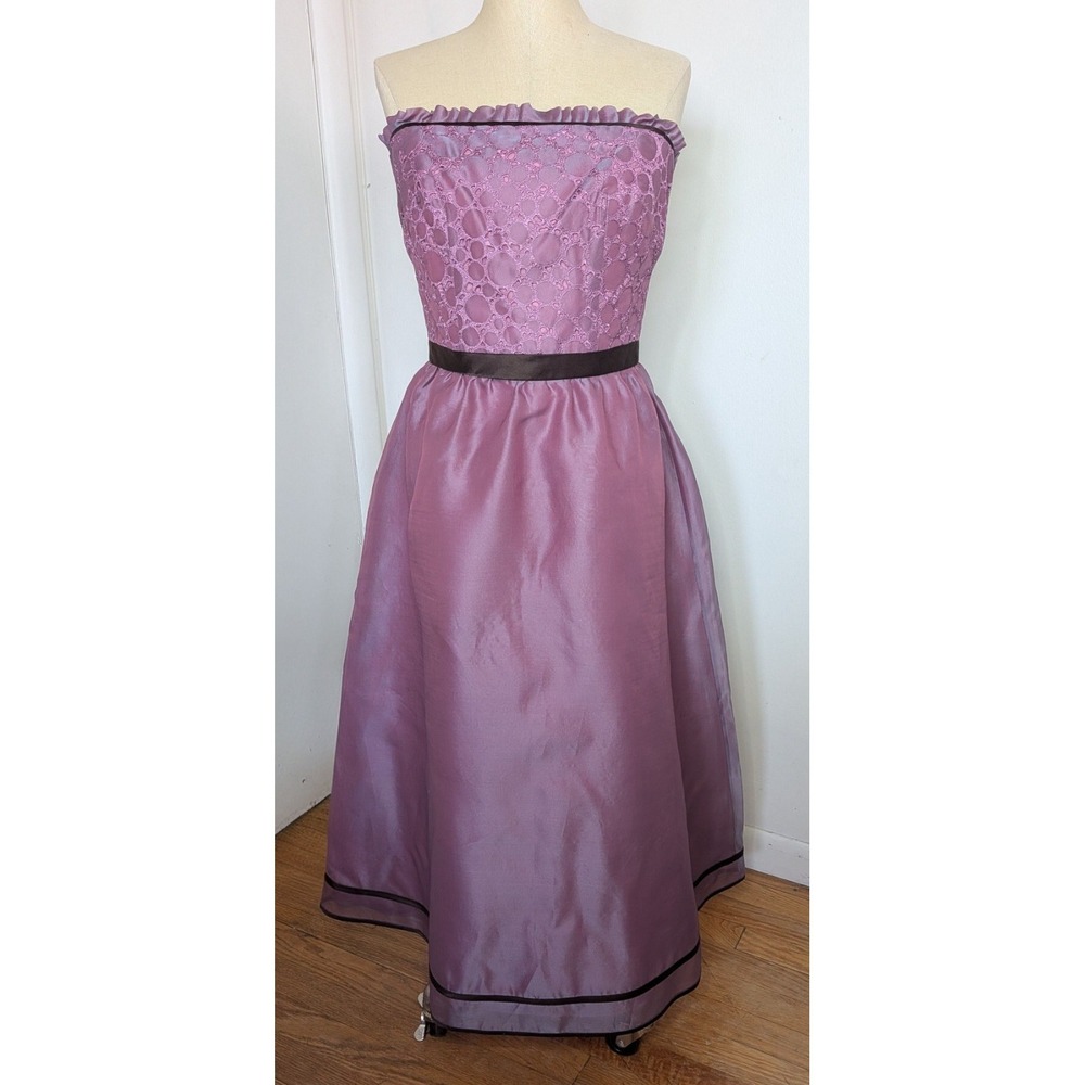 NWOT 100% Silk Size 2 Kay Unger Dress Eyelet Bodice Chiffon Skirting Ribbon Trim